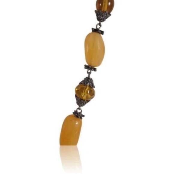 Vintage Chunky Beaded Yellow Necklace With Ethnic Pendant & Toggle Clasp - Picture 3 of 7